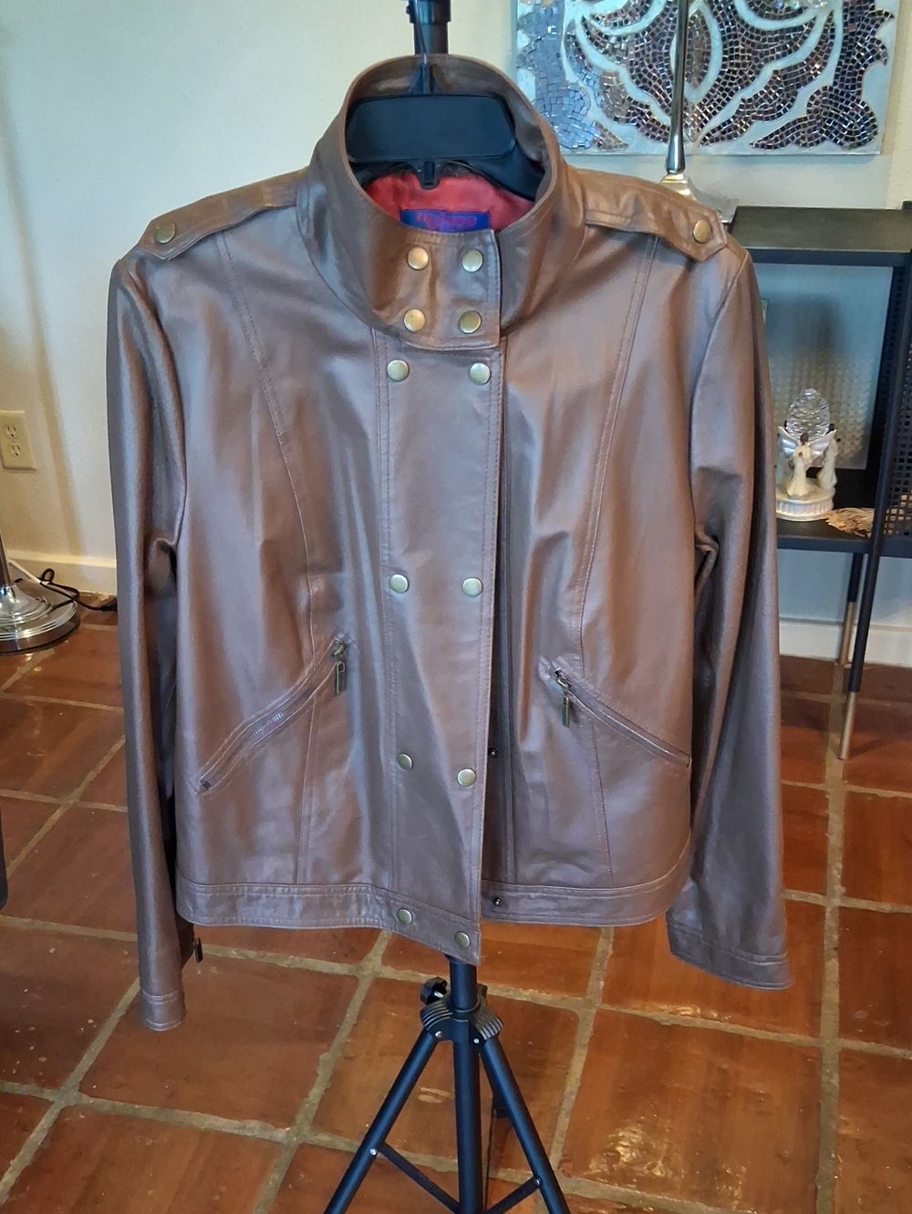 twiggy LONDON Brown Leather Snap-Front Jacket